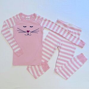 Hanna Andersson Pink Cat Pajamas Girls 8 130 cm Long Johns Organic Cotton Stripe